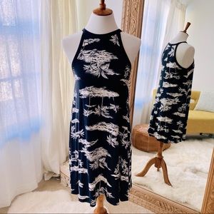 Old Navy Black and White Palm Tree Island Print Halter Dress